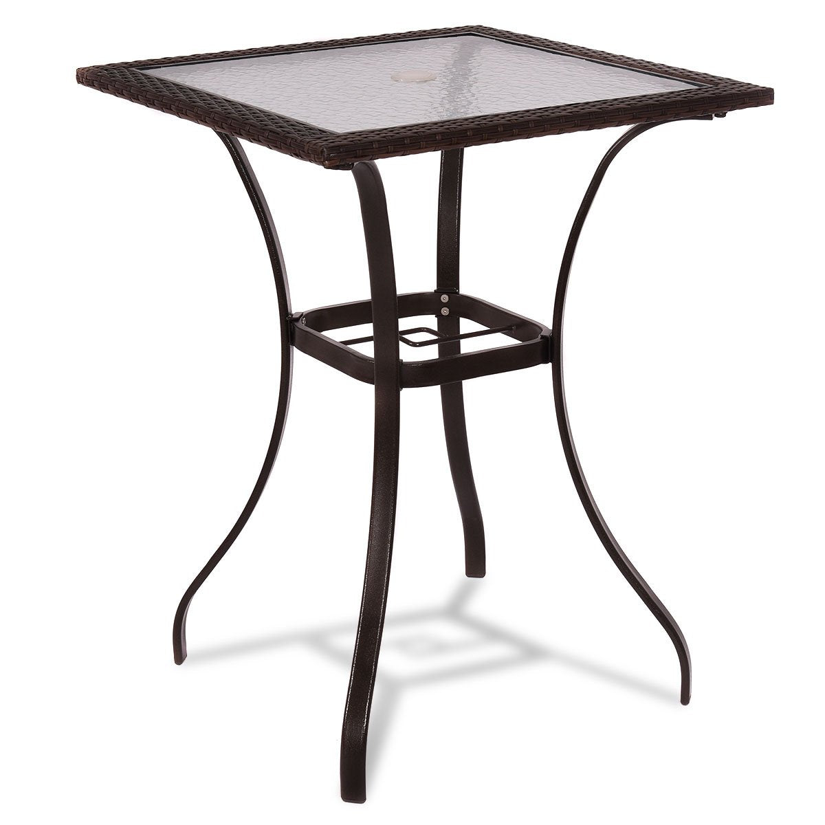 Table de patio de jardin extérieur balcon piscine pelouse plateau en verre cadre en acier toutes saisons table de salle à manger bistrot (carré marron mélangé 28,5")